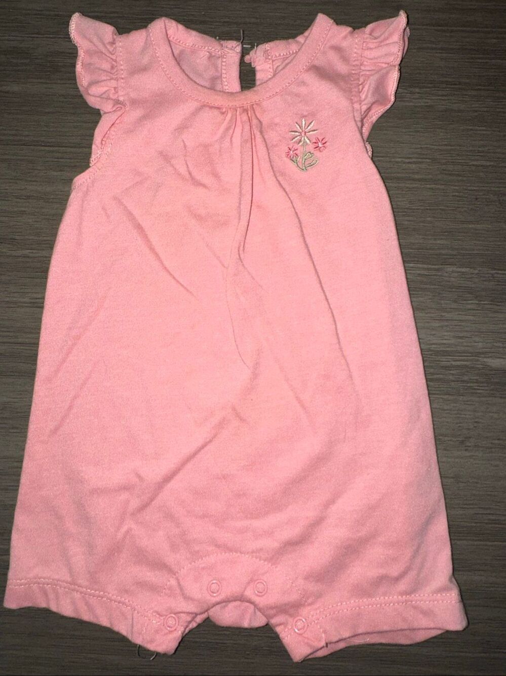 Carter's Pink Flutter-Sleeve Onesie Romper with Embroidered Flowers